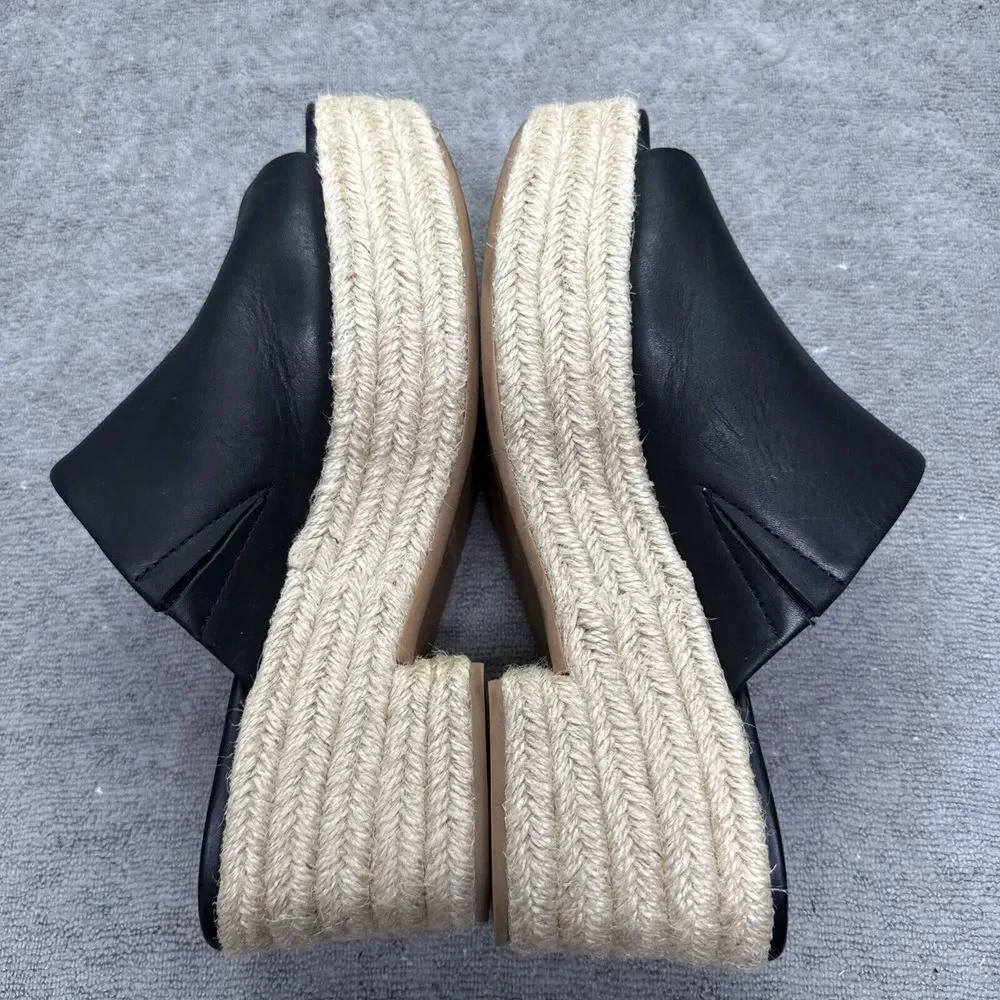 Ravello Leather Platform Espadrille Slides Womens 8 Black‎ Heels Slip On Slides